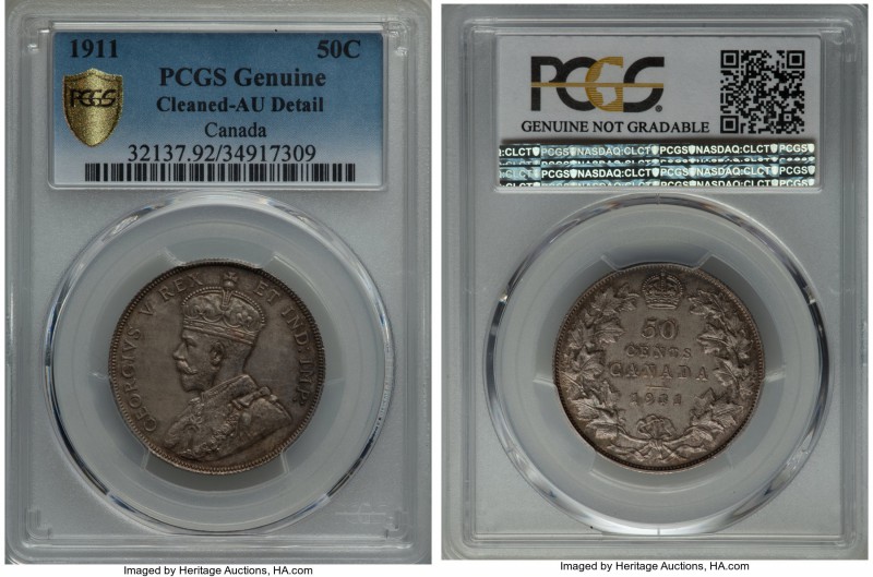 George V 50 Cents 1911 AU Details (Cleaned) PCGS, Ottawa mint, KM19. Possibly as...
