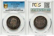 George VI Specimen 50 Cents 1937 SP66 PCGS, Ottawa mint, KM36. A magnificent gem with crackling color varying from teal to seafoam and lilac splashed ...