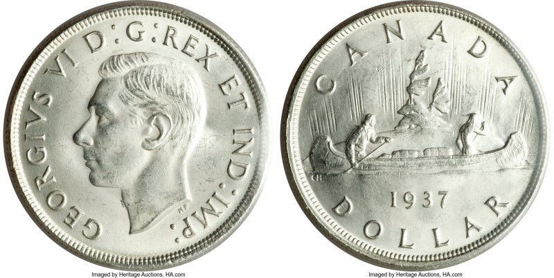 George VI Dollar 1937 MS65 ICCS, Royal Canadian mint, KM37. A glimmering gem, wi...