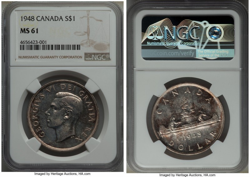 George VI Dollar 1948 MS61 NGC, Royal Canadian Mint, KM46. A most handsome and f...