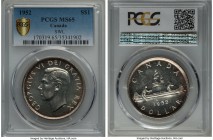 George VI "Short Water Lines" Dollar 1952 MS65 PCGS, Royal Canadian mint, KM46. Scarcer SWL variety. Featuring radiant surfaces with a full cartwheel ...