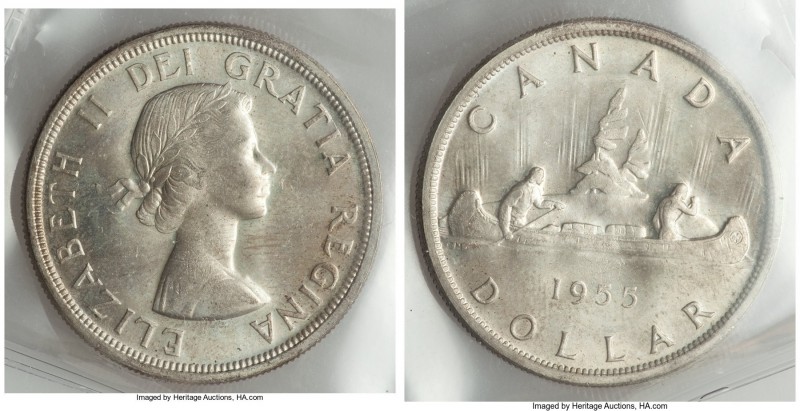 Elizabeth II Dollar 1955 MS64 ICCS,  KM54. Arnprior with die breaks. A highly so...