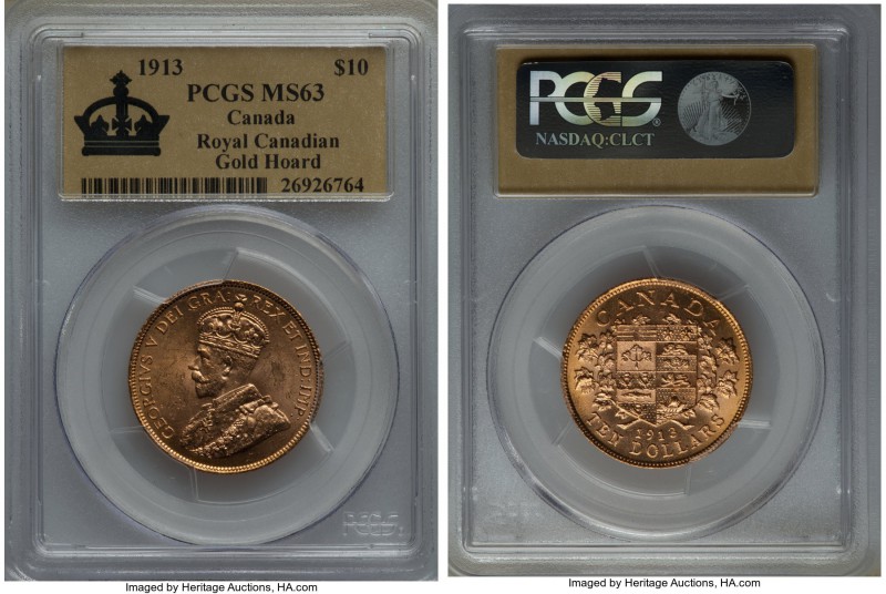 George V gold 10 Dollars 1913 MS63 PCGS, Ottawa mint, KM27. AGW 0.4837 oz. Ex. R...