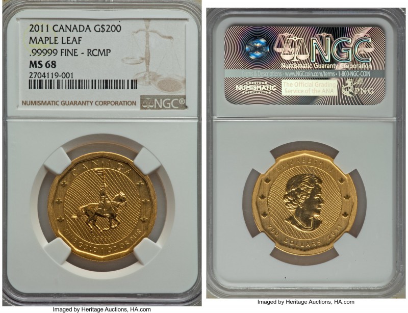 Elizabeth II gold Maple Leaf 200 Dollars 2011 MS68 NGC, Royal Canadian Mint, KM1...
