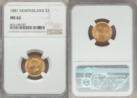 Newfoundland. Victoria gold 2 Dollars 1881 MS62 NGC, London mint, KM5. A highly desirable date to find bordering on choice status, only minute wisps o...