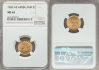 Newfoundland. Victoria gold 2 Dollars 1888 MS63 NGC, London mint, KM5. A most covetable choice grade for this otherwise quite prolific gold type, the ...