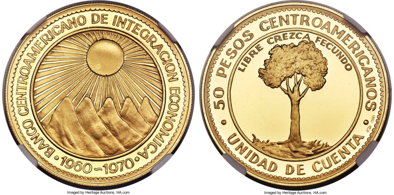Republic gold Proof Medallic "Economic Integration" 50 Pesos 1970 PR69 Ultra Cam...
