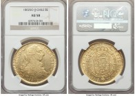 Charles IV gold 8 Escudos 1802 So-JJ AU58 NGC, Santiago mint, KM54. Glassy at the peripheries for the admitted minor signs of handling, the legends de...