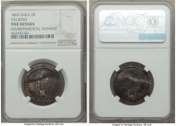 Valdivia. City Emergency Issue 2 Reales 1822 Fine Details (Environmental Damage) NGC, Chinumpa mint, KM2. Fascinating and incredibly historic, this we...