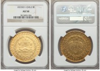 Republic gold 8 Escudos 1833 So-I AU50 NGC, Santiago mint, KM84. Quite attractive for the assigned grade, traces of original luster preserved around t...