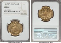 Republic gold 10 Pesos 1868-So MS61 NGC, Santiago mint, KM145. Unusually fine for the type, some scattered contact marks admitted, and currently the f...