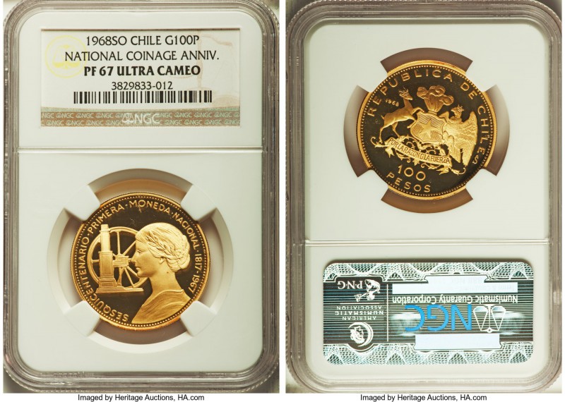 Republic gold Proof "National Coinage Anniversary" 100 Pesos 1968-So PR67 Ultra ...