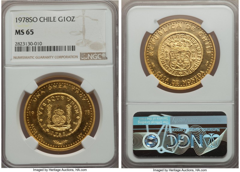 Republic gold Onza 1978-So MS65 NGC, Santiago mint, KM-X2. AGW 0.999 oz.

HID999...