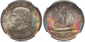 Republic Sun Yat-sen "Junk" Dollar Year 23 (1934) MS64 S NGC, KM-Y345, L&M-110. Possessed of an absolutely one-of-kind appeal, the reverse bathed in s...