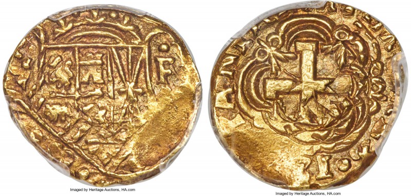 Ferdinand VI gold 2 Escudos ND (1746-1756) F-S AU55 PCGS, Sante Fe mint, 3.44gm,...