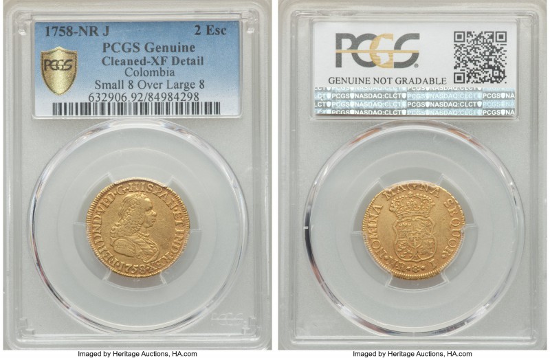 Ferdinand VI gold 2 Escudos 1758/8 NR-J XF Detail (Cleaned) PCGS, Nuevo Reino mi...