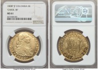 Charles IV gold 8 Escudos 1808 P-JF MS61 NGC, Popayan mint, KM66.2. Boldly struck with minimal weakness, the surfaces glittering with golden luster an...