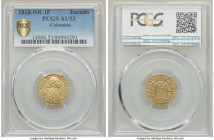Ferdinand VII gold Escudo 1818 NR-JF AU53 PCGS, Nuevo Reino mint, KM64.1. A charming little piece, a minor flaw visible around the A on the reverse.

...