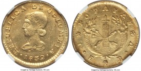 Republic gold Escudo 1832-RU MS63 NGC, Popayan mint, KM81.2. A lovely choice piece containing considerable mint brilliance with minimal unevenness.

H...