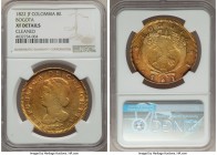 Republic gold 8 Escudos 1822-JF XF Details (Cleaned) NGC, Bogota mint, KM82.1. Once cleaned long ago, and admittedly a bit weakly struck towards the c...