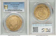Republic gold 8 Escudos 1832-UR AU50 PCGS, Popayan mint, KM82.2. Weak striking on the obverse bust does not appear to translate over to the reverse, s...