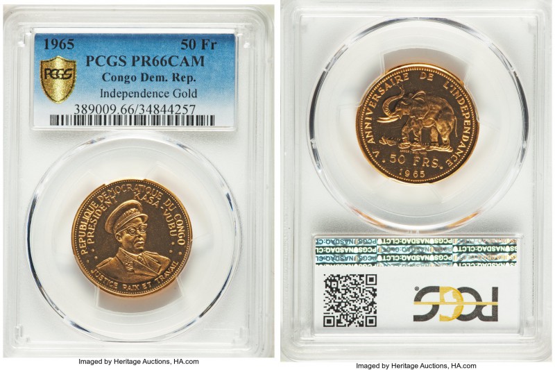 Republic gold Proof "Independence" 50 Francs 1965 PR66 Cameo PCGS, KM5. AGW 0.46...