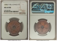 Belgian Colony. Leopold II 5 Centimes 1888/7 MS64 Red and Brown NGC, KM3. With attractive red colony that fades into blue towards the edges, and hardl...