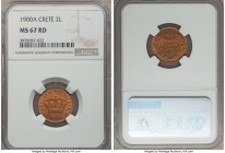 Prince George 2 Lepta 1900-A MS67 Red NGC, Paris mint, KM2. In all respects near-flawless, this superior gem beams with red color, currently tied for ...