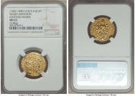 Chios. Imitative gold Ducat ND MS63 NGC, 3.48gm, cf. Ives Plate XI, cf. Paolucci-37.1 (for prototype). Struck in the name of Antonio Venier (1382-1400...