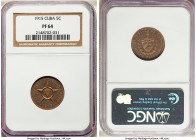 Republic Proof 5 Centavos 1915 PR64 NGC, KM11.1. Mintage: 125. A poignant tangerine tone rapidly undulates with pulses mirror-like reflectivity on thi...