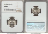 Republic 5 Centavos 1961 MS68 NGC, Philadelphia mint, KM11.3. The absolute finest of the type seen by either NGC or PCGS to date, absolutely flawless ...