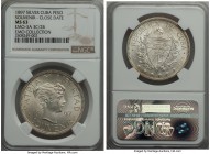 Republic Souvenir Peso 1897 MS63 NGC, Gorham mint, KMX-M2, EMO-3A 3C/2B. Variety with closely spaced date, and star below 97 baseline. Minor traces of...