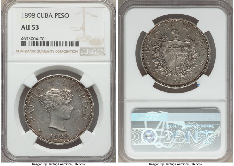 Republic Souvenir Peso 1898 AU53 NGC, Gorham mint, KMX-M15. Mintage: 1,000. A mu...