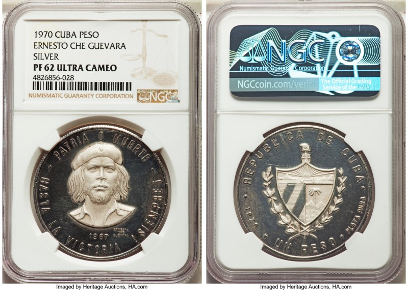 Republic silver Proof "Ernesto Che Guevara" Peso 1970 PR62 Ultra Cameo NGC, KMX-...