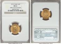 Republic gold 4 Pesos 1915 MS61 NGC, Philadelphia mint, KM18. Mintage: 6,300. A very scarce date that comes highly sought-after in any grade. Ex. EMO ...