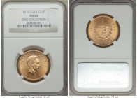 Republic gold 10 Pesos 1916 MS63 NGC, Philadelphia mint, KM20. Very well struck with soft radiant cartwheel luster throughout the fields. Ex. EMO Coll...
