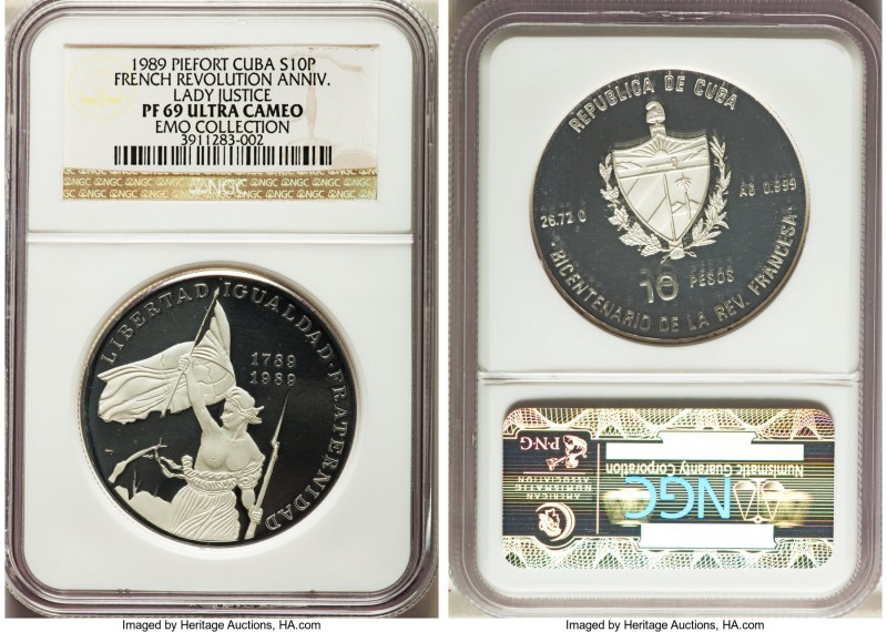 Republic silver Proof Piefort "French Revolution Anniversary" 10 Pesos 1989 PR69...