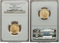 Republic gold 25 Pesos 1988 MS67 NGC, KM213. A virtually flawless and effortlessly matte specimen struck to a stunningly low mintage of a mere 50 piec...