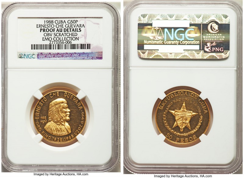 Republic gold Proof "Ernesto Che Guevara" 50 Pesos 1988 Proof AU Details (Obvers...
