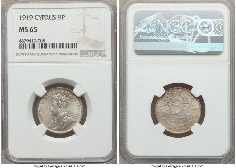 George V 9 Piastres 1919 MS65 NGC, KM13. A lightly toned gem with a full body of...