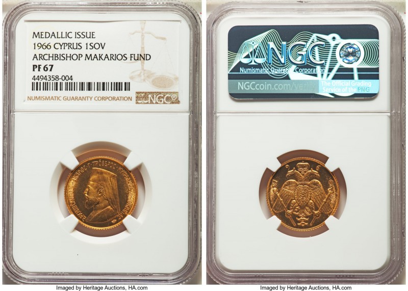 Republic gold Proof Medallic "Archbishop Makarios Fund" Sovereign 1966 PR67 NGC,...