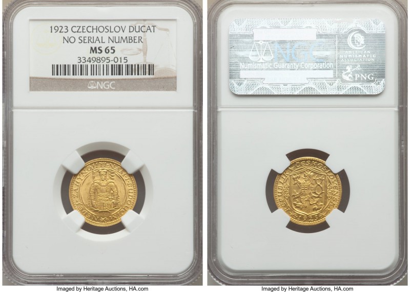 Republic gold Ducat 1923 MS65 NGC, KM8. Variety without serial number. AGW 0.110...