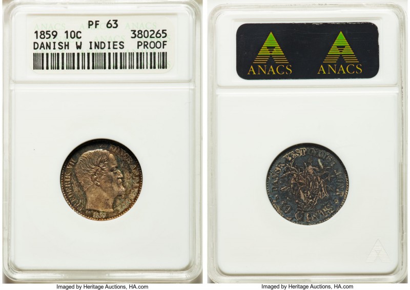Danish Colony. Frederik VII Proof 10 Cents 1859 PR63 ANACS, KM66. A great condit...