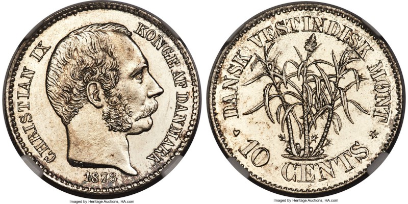 Danish Colony. Christian IX Prooflike 10 Cents 1878 PL66 NGC, Copenhagen mint, K...