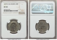 Danish Colony. Christian IX 20 Cents 1879-(h) XF45 NGC, Copenhagen mint, KM71. Attractively aged with a maritime feel produced from a fusion of graphi...