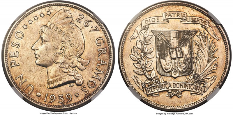 Republic Peso 1939 MS63 NGC, KM22. A few scattered hairlines but overall fully d...