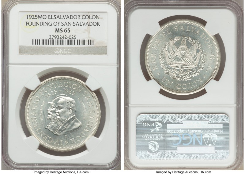 Republic "Founding of San Salvador" Colon 1925-Mo MS65 NGC, Mexico City mint, KM...
