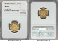 Menelik II gold 1/2 Werk EE 1889 (1896) MS63 NGC, KM17. Laudable choice quality with minimal surface marks for the type.

HID99912102018
