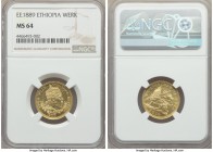 Menelik II gold Werk EE 1889 (1896) MS64 NGC, KM18. Seldom encountered so close to gem, the surfaces a characteristic canary-yellow with semi-prooflik...