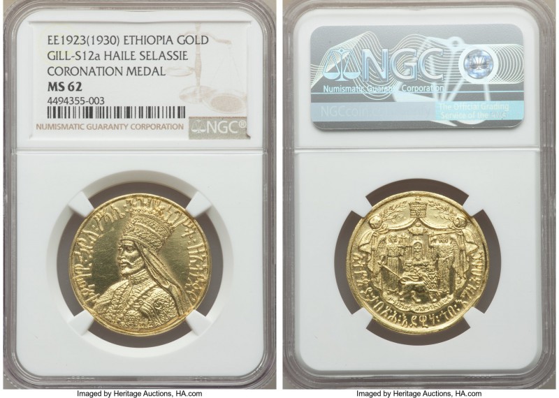Haile Selassie I gold Coronation Medal EE 1923 (1930) MS62 NGC, Addis Ababa mint...